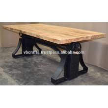 Industrial Crank Table Metal Rivets Black Color Mango Top en bois